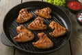 Fried chicken wings grill on grill pan Royalty Free Stock Photo