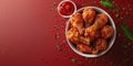 Fried Chicken wings and legs. Bucket full of crispy kentucky fried chicken on red background Royalty Free Stock Photo