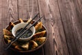 Fried Chinese dumpling called Gyoza, kind of asian food Royalty Free Stock Photo