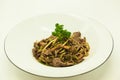 Fried Chinese noodles with vegetables and a cauliflower and with beef Royalty Free Stock Photo