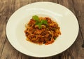 Fried Chinese noodles with vegetables and a cauliflower and with a pork stomach. Royalty Free Stock Photo