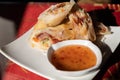 Fried chinese spring rolls with sweet chili sauce Royalty Free Stock Photo