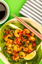 Fried Chinese Style Chilli Prawns On A Bed Of Steamed Pak Choi G Royalty Free Stock Photo