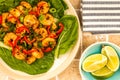 Fried Chinese Style Chilli Prawns On A Bed Of Steamed Pak Choi G Royalty Free Stock Photo