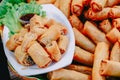 Fried Chinese Traditional Spring rolls food with sweet sauce. Asian cuisine , select focus Royalty Free Stock Photo