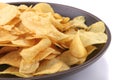 Fried chips on dish over white Royalty Free Stock Photo