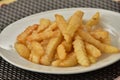 Fried chips on a plate. French fries in a white plate