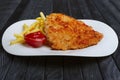 Fried chop pork cutlet with potato and ketchup Royalty Free Stock Photo