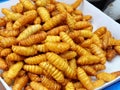 Fried chrysalis, fried silk worms, fried grasshoppers, crispy, fragrant, creamy, delicious, sold well in street stalls Royalty Free Stock Photo