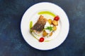 Fried cod fillet and new potatoes in a plate Royalty Free Stock Photo