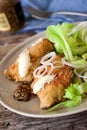 Fried cod and salad Royalty Free Stock Photo