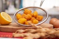 Fried cream Ascolana called crema fritta all`Ascolana is a traditional dish of Ascoli Piceno area in Marche region