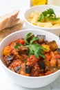 Fried Creole Aubergines Served with Penne Pasta and Parsley