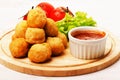 Fried crispy round chicken nuggets Royalty Free Stock Photo