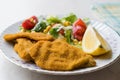 Fried Crispy Sardine Fish Plate with Salad and Lemon / Seafood Sardalya. Royalty Free Stock Photo