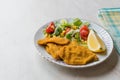 Fried Crispy Sardine Fish Plate with Salad and Lemon / Seafood Sardalya. Royalty Free Stock Photo