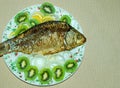 Fried crucian. closeup.