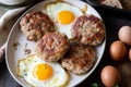 Fried cutlets and eggs. Generate AI