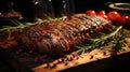 Fried delicious oven-baked meat cut into Royalty Free Stock Photo