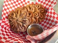 Fried Dough Dessert Rosette with Sea Salt Caramel Sauce / Turkish Demir Tatlisi Iron Dessert From Erzurum Royalty Free Stock Photo