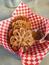 Fried Dough Dessert Rosette with Sea Salt Caramel Sauce / Turkish Demir Tatlisi Iron Dessert From Erzurum Royalty Free Stock Photo