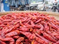 Fried dried chilli pepper in the basket. Royalty Free Stock Photo