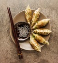 Fried dumplings Gyoza on a plate Royalty Free Stock Photo