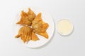 Fried Dumplings or pangsit goreng, Delicious Dumplings, Indonesian Traditional Food made from flour, prawn, pork.