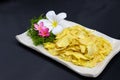Fried durian in dish on table Royalty Free Stock Photo