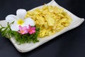 Fried durian in dish on table Royalty Free Stock Photo
