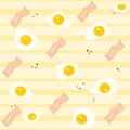 Fried egg and bacon breakfast vector on yellow background. Royalty Free Stock Photo