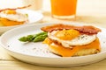 fried egg with bacon and cheese on pancake Royalty Free Stock Photo