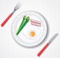 Fried egg, bacon and green asparagus browses Royalty Free Stock Photo