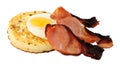 Fried Egg And Bacon Rashers On A large English Crumpet Royalty Free Stock Photo