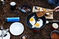 Fried Egg Bean Bacon Bread Coffee Relax Cooking Royalty Free Stock Photo