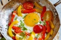 Fried egg with a bell pepper and tomatoes Royalty Free Stock Photo