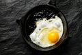Fried egg on a black cast-iron pan Royalty Free Stock Photo