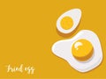 Fried egg and boiled egg on yellow background.