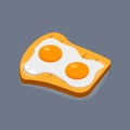 Fried egg with bread for breakfast, lunch. Meal with yolk. Top view. Vector cartoon design