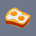 Fried egg with bread for breakfast, lunch. Meal with yolk. Top view. Vector cartoon design Royalty Free Stock Photo