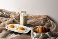Fried egg with bread and coffee with milk Royalty Free Stock Photo