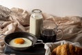 Fried egg with bread and coffee with milk Royalty Free Stock Photo