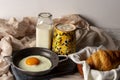 Fried egg with bread and coffee with milk Royalty Free Stock Photo