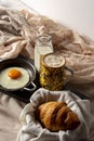 Fried egg with bread and coffee with milk Royalty Free Stock Photo