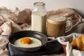Fried egg with bread and coffee with milk Royalty Free Stock Photo
