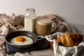 Fried egg with bread and coffee with milk Royalty Free Stock Photo