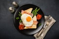 Fried egg with bread toast and asparagus