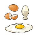 Fried egg and broken shell. Vintage color engraving illustration Royalty Free Stock Photo