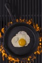 Fried egg in cast iron frying pan Royalty Free Stock Photo