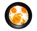 Fried egg creative smiling on frypan Royalty Free Stock Photo